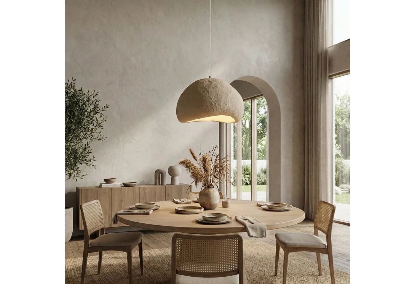 Opviq Pendelleuchte New Wabi Loval Beige Metall Fiberglas E27