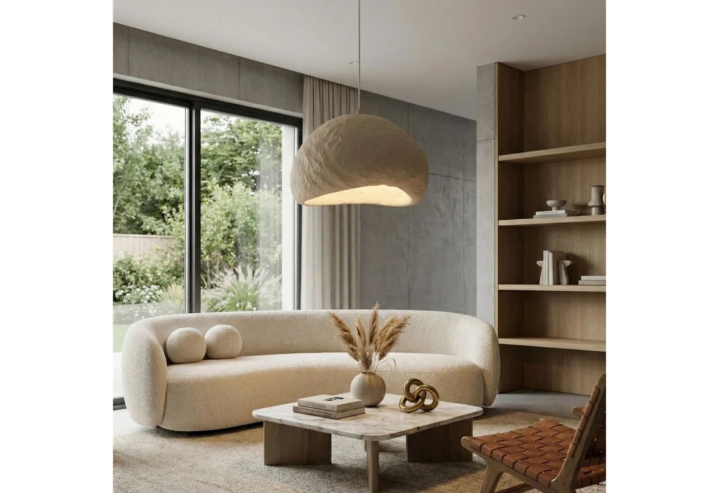 Opviq Pendelleuchte New Wabi Loval Beige Metall Fiberglas E27 - Bild 3
