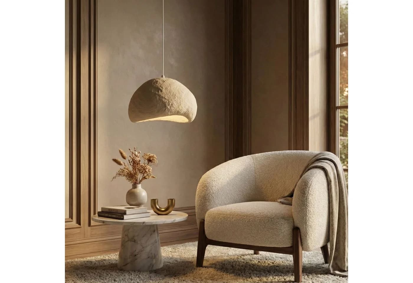 Opviq Pendelleuchte New Wabi Loval Beige Metall Fiberglas E27 - Bild 4