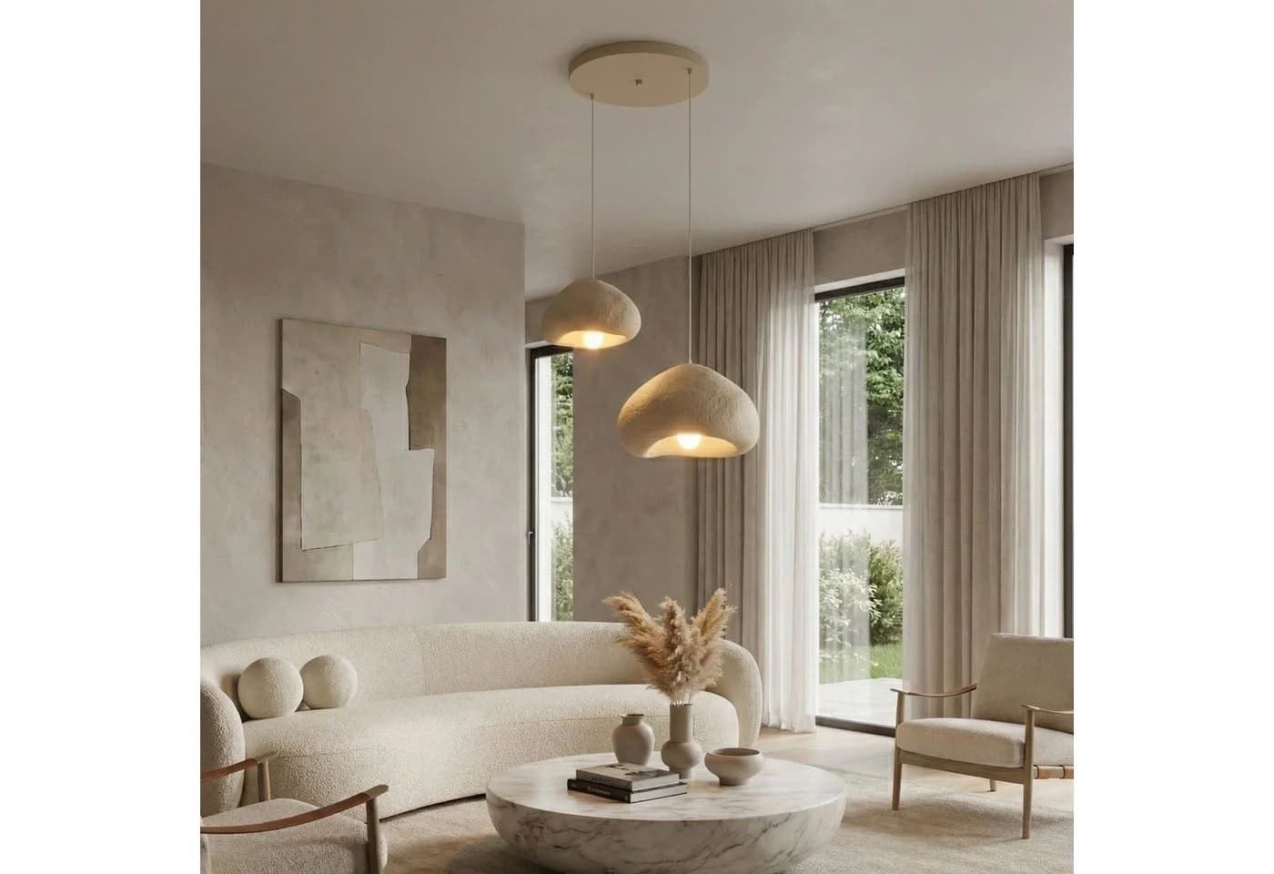 Opviq Kronleuchter Beige Metall Fiberglas E27 - Bild 3