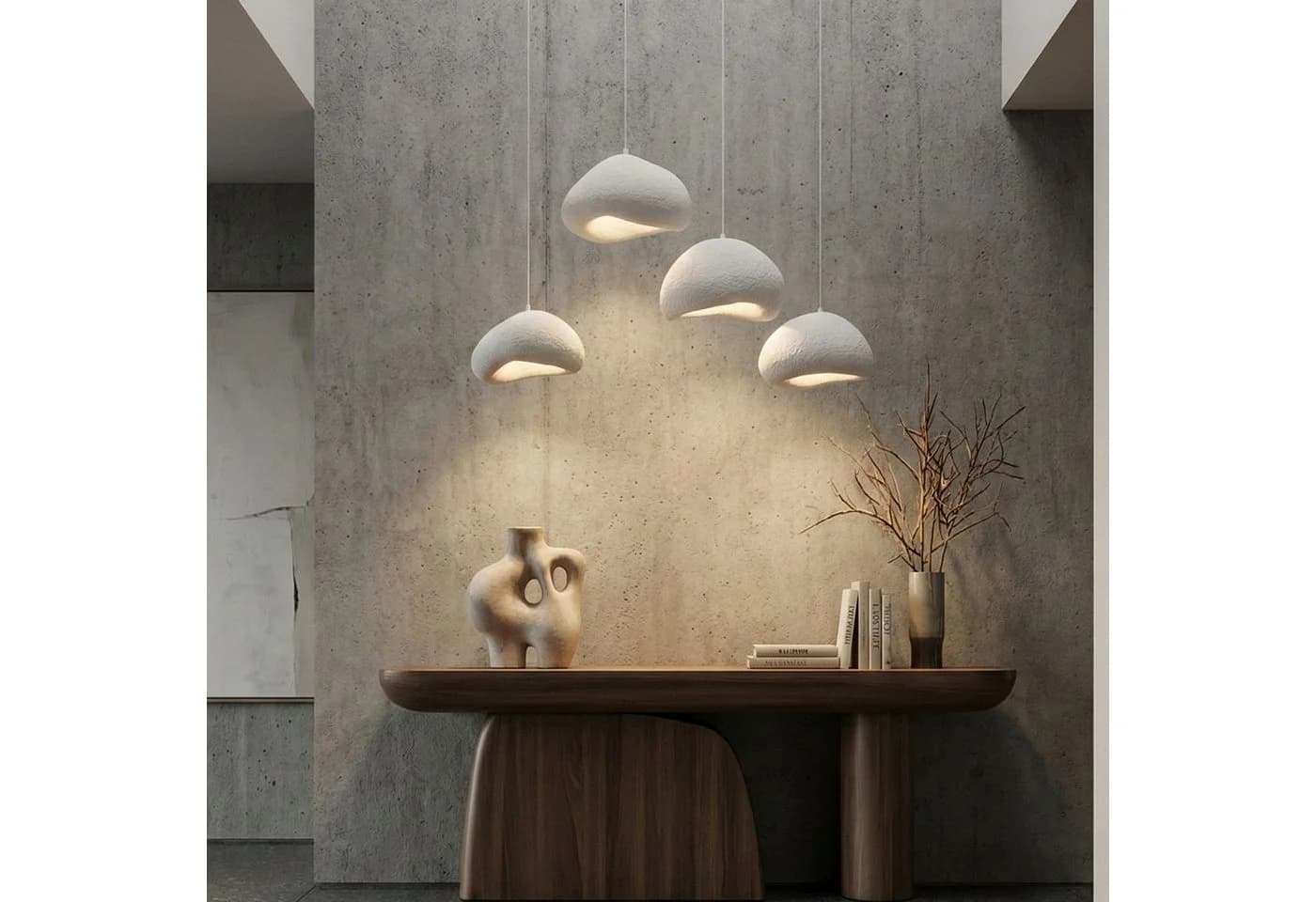 Opviq Kronleuchter Wabi Loval 4-flammig Weiß Fiberglas-Lampenschirmen