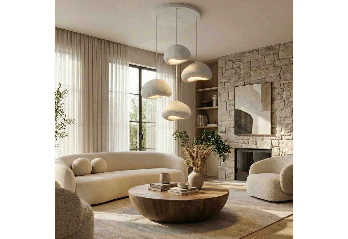 Opviq Kronleuchter 4-flammig Weiß Metall Fiberglas E27