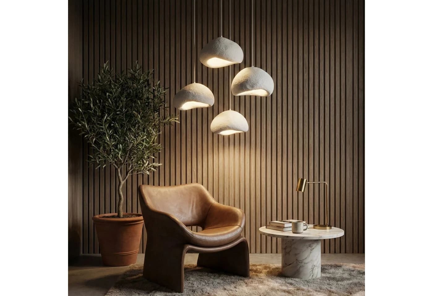 Opviq Kronleuchter 4-flammig Weiß Metall Fiberglas E27 - Bild 5