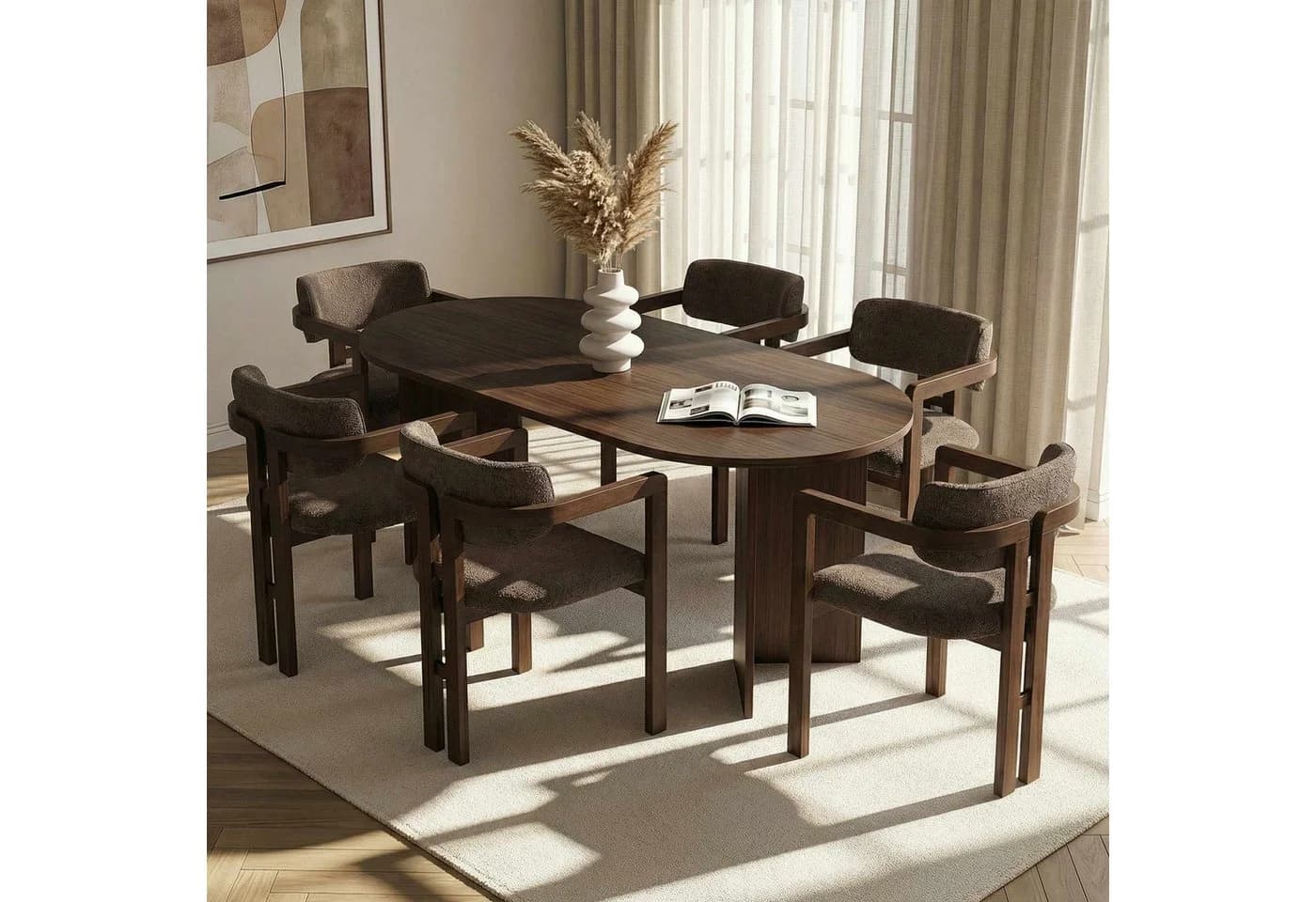 Skye Decor Essgruppe Sablin Boho Set 7-tlg. Braun Walnuss Modern