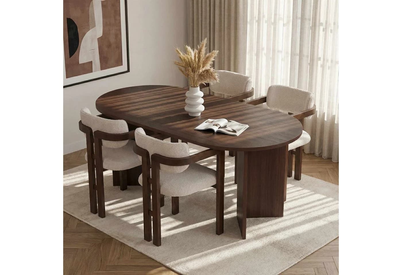 Skye Decor Essgruppe Sablin 5-tlg. Set Esstisch 4 Stühle Walnuss