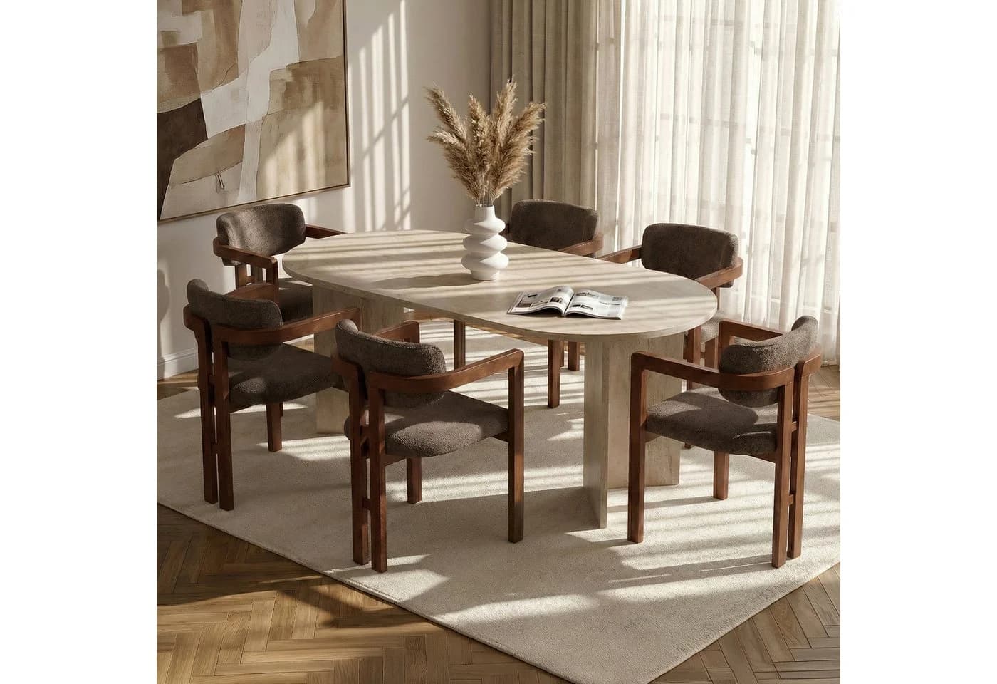 Skye Decor Essgruppe Sablin Boho Set 7-tlg. Braun Walnuss-Optik