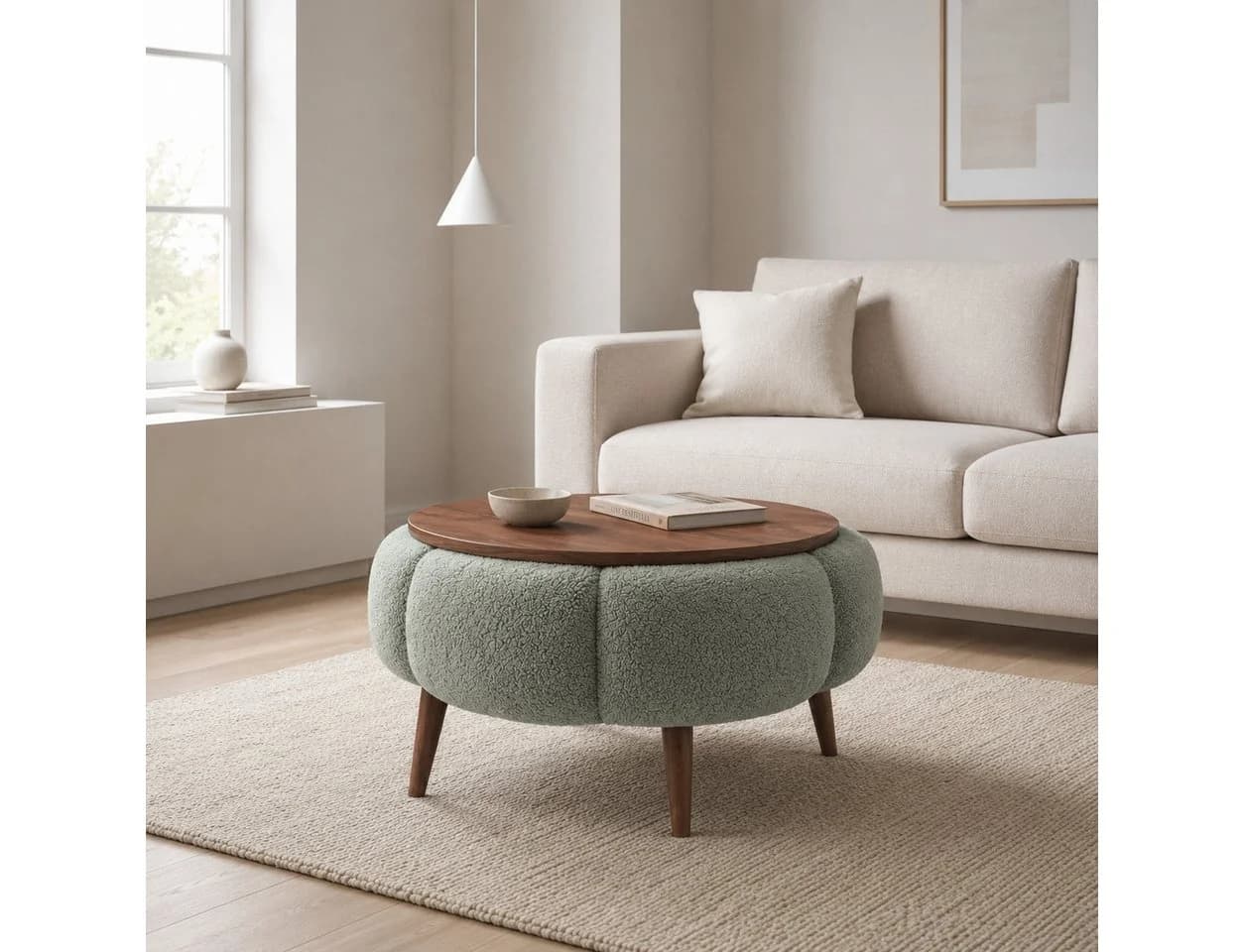 Skye Decor Papatya Couchtisch 60 Grün Walnuss Runde Tischplatte