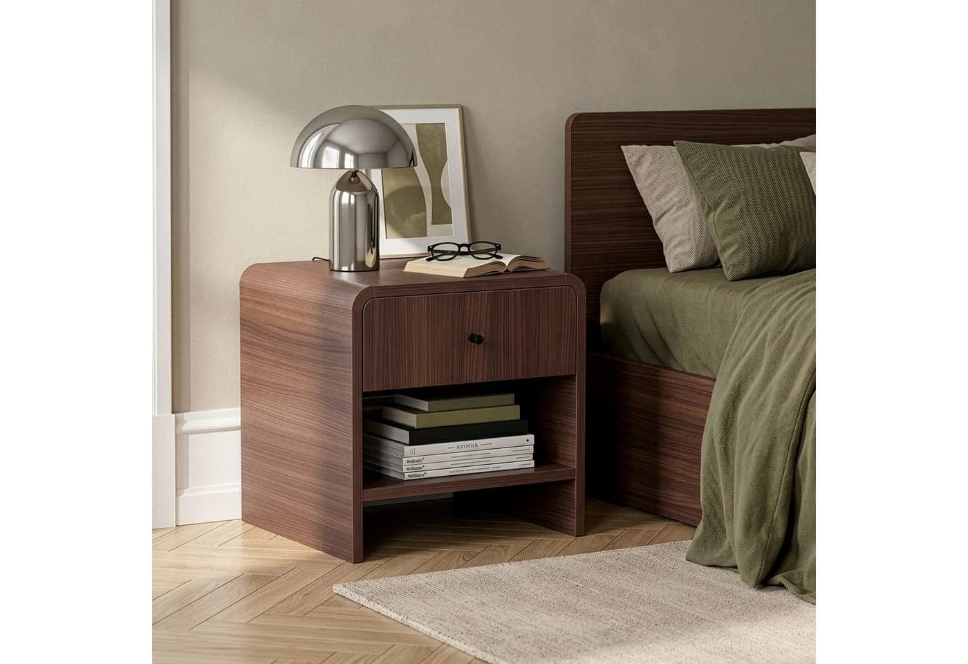 Skye Decor Nachttisch Japandi Design Braun Melaminbeschichtete Spanplatte - Bild 3