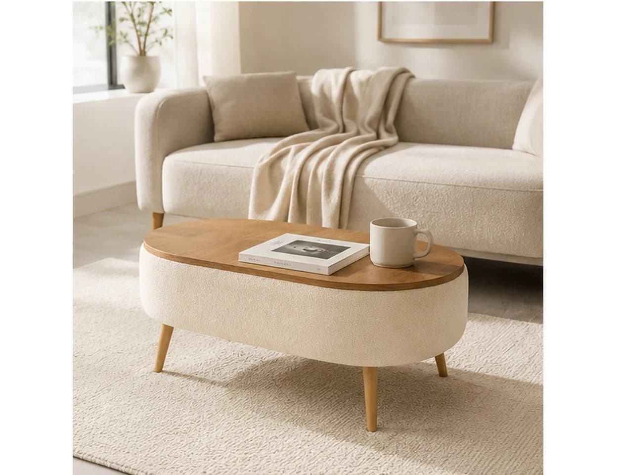 Skye Decor Couchtisch Snug Japandi Beige Teddy-Optik mit Stauraum