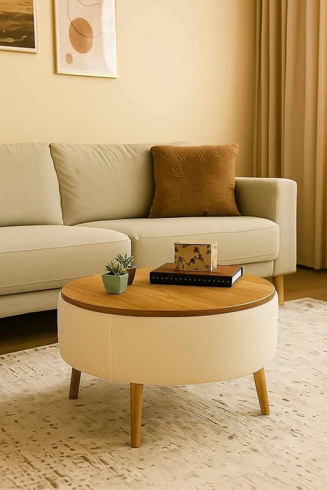 Skye Decor Couchtisch Snug Japandi Weiß Teddy-Optik Buchenholzbeine - Bild 3