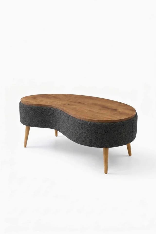 Skye Decor Couchtisch Snug Japandi Anthrazit Teddy-Optik Buchenholzbeine - Bild 2