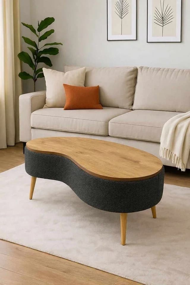 Skye Decor Couchtisch Snug Japandi Anthrazit Teddy-Optik Buchenholzbeine - Bild 3