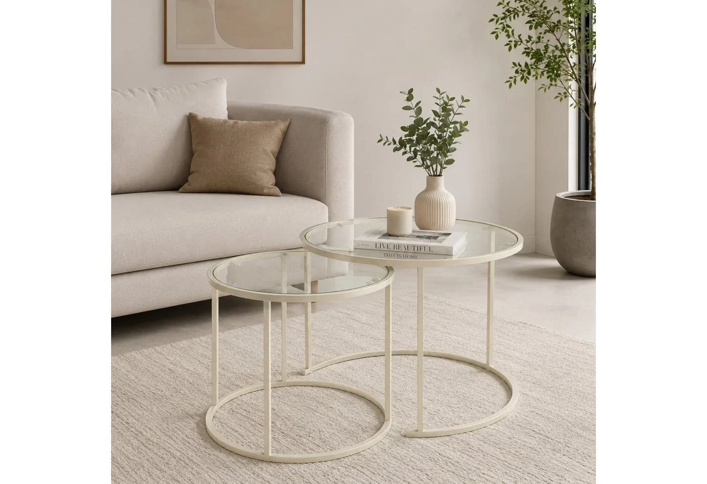 Skye Decor Couchtisch Japandi 2-teilig Beige Glas Metall - Bild 3