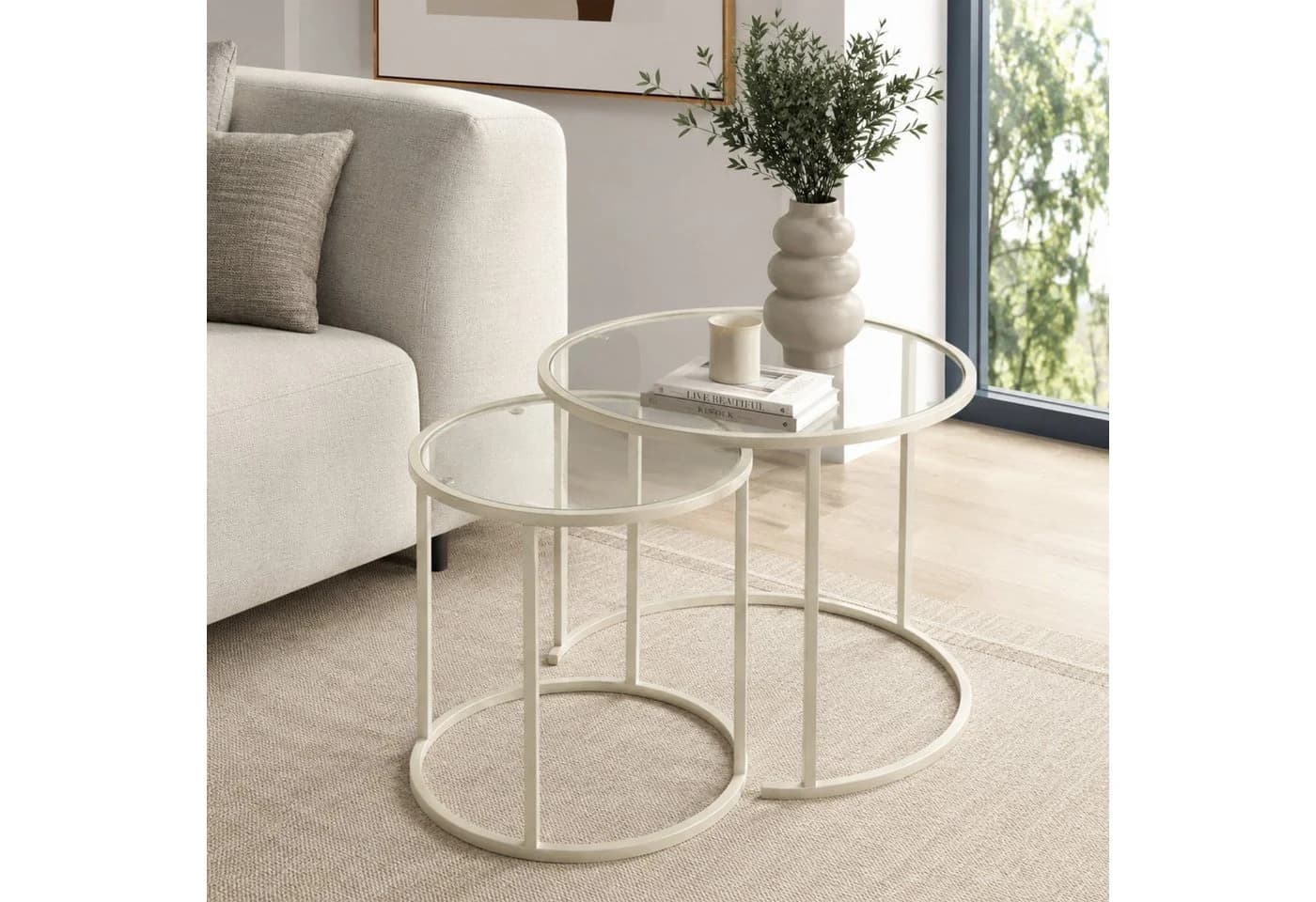 Skye Decor Couchtisch Japandi 2-teilig Beige Glas Metall - Bild 5