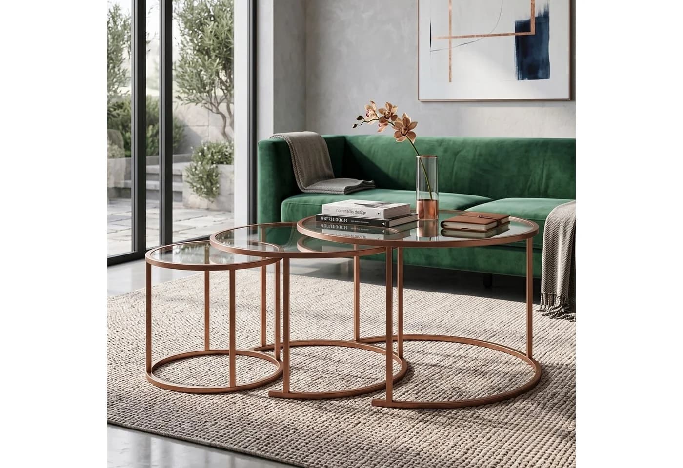 Skye Decor Couchtisch Japandi 3-teilig Orange Glas Metall - Bild 3