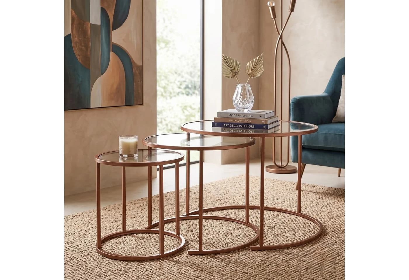 Skye Decor Couchtisch Japandi 3-teilig Orange Glas Metall - Bild 4
