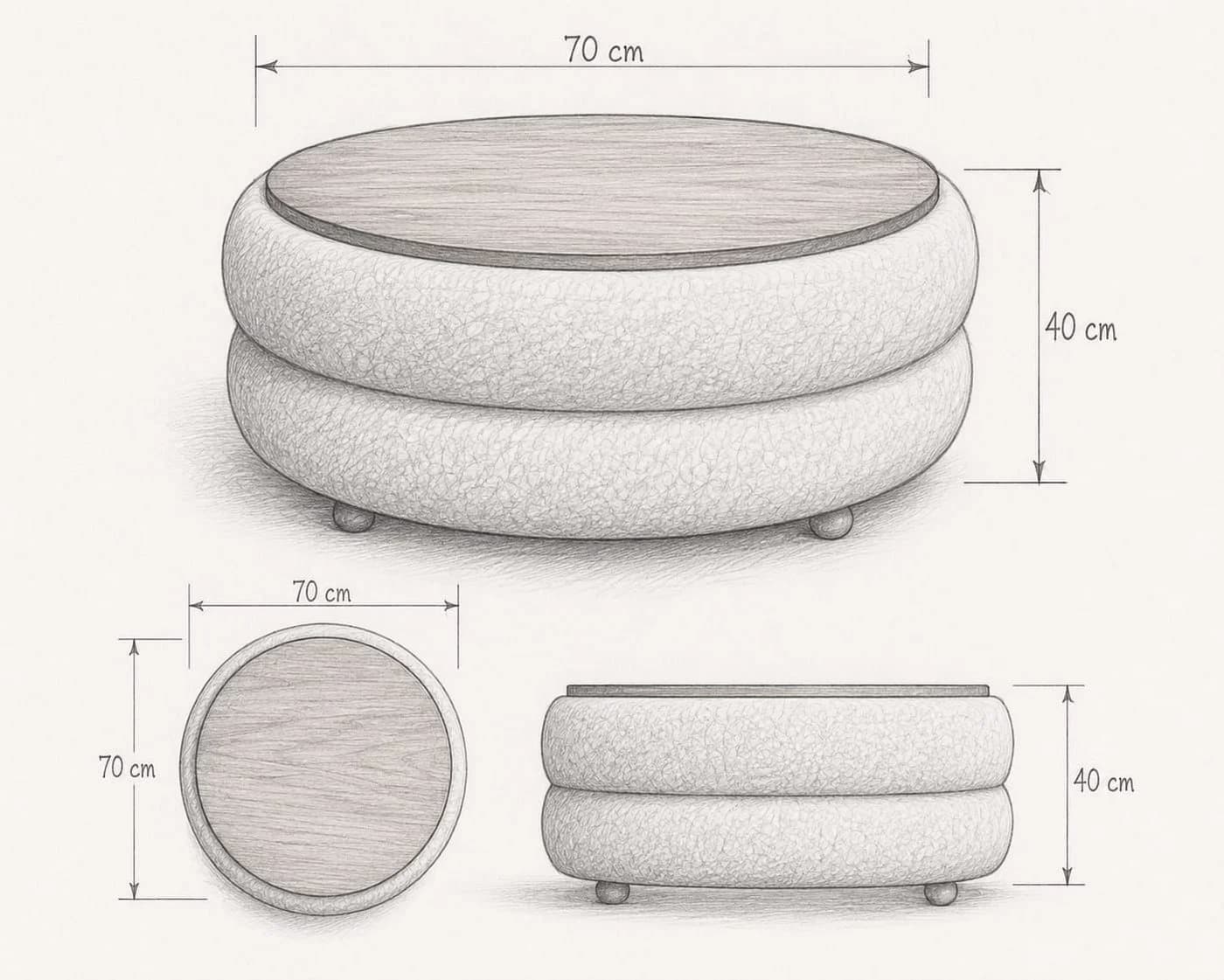 Skye Decor Couchtisch Snug Japandi Braun Teddy-Optik Buchenholzbeine