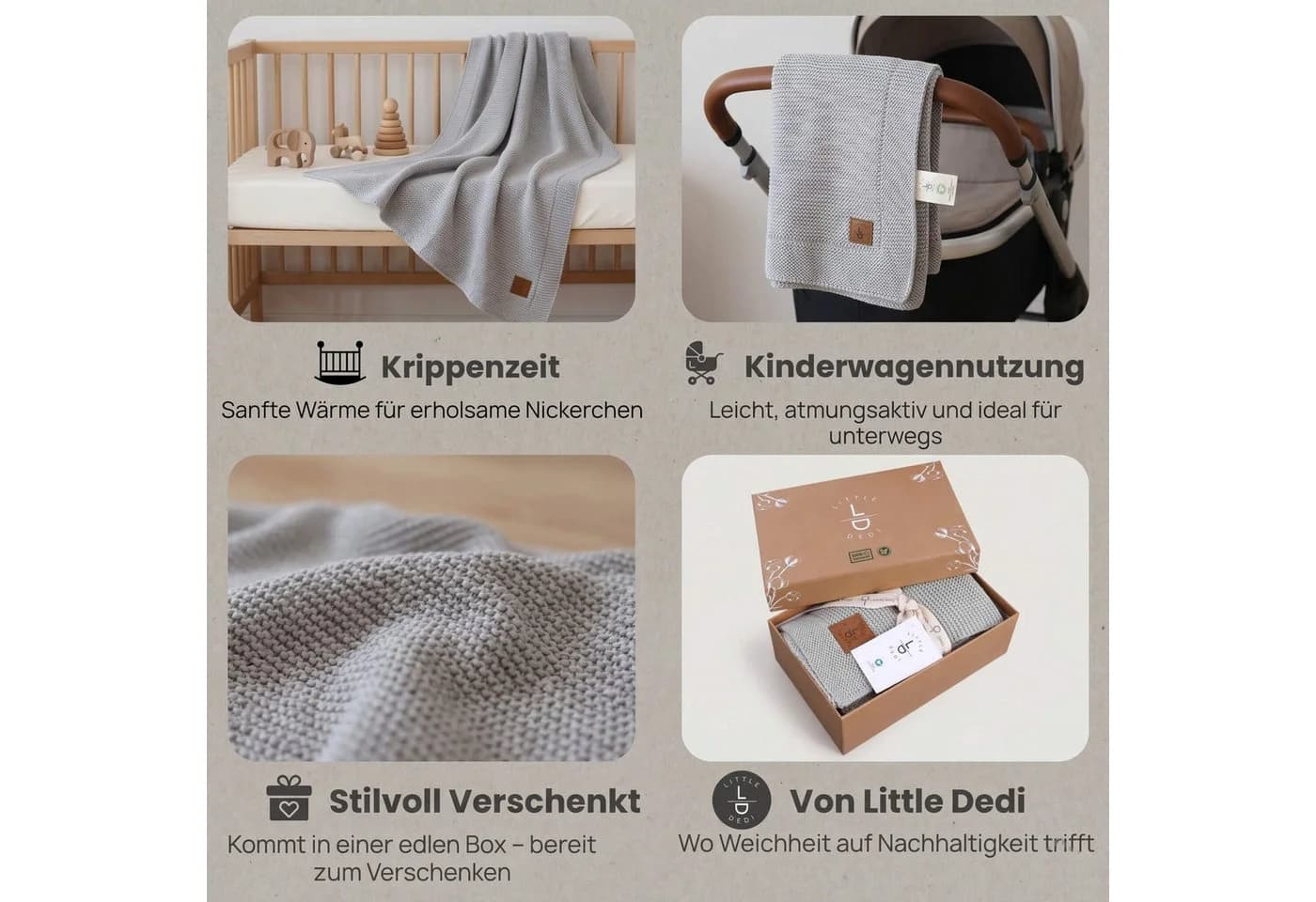 Little Dedi Babydecke Alina 100% Bio-Baumwolle Silber - Bild 3