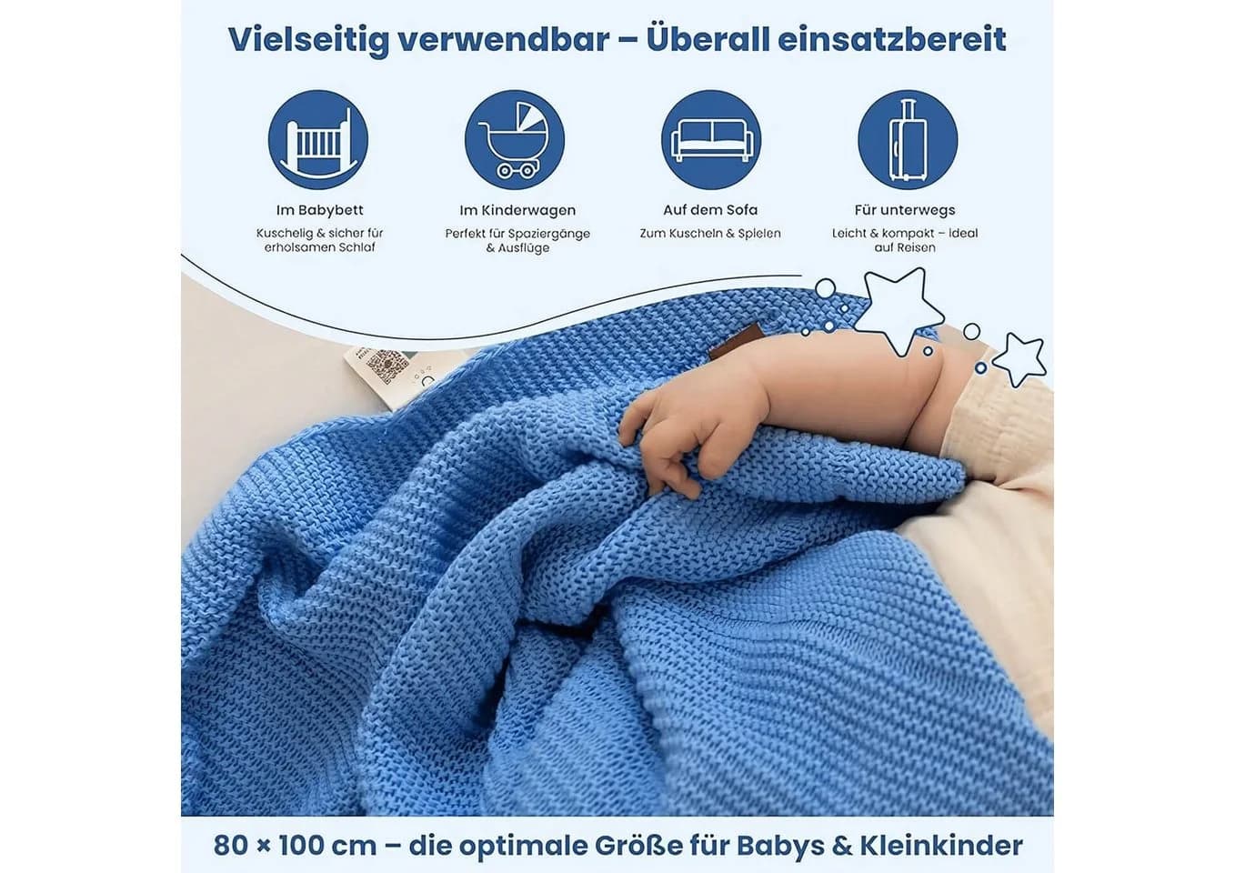 Little Dedi Babydecke Blau 80x100cm Premium-Acryl - Bild 4