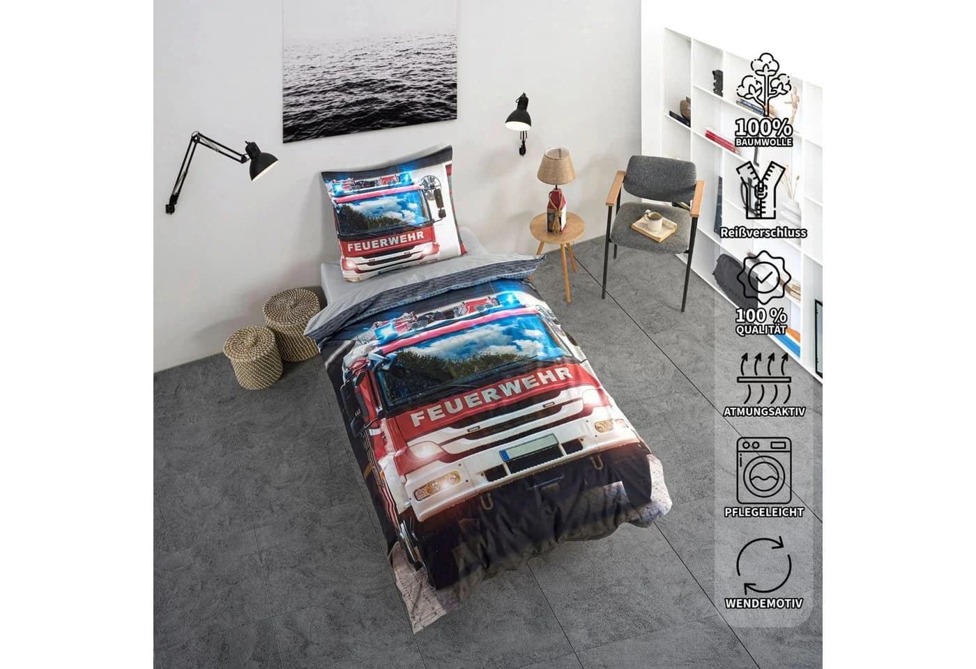KK Shopping Kinderbettwäsche Feuerwehr Auto 135x200 cm