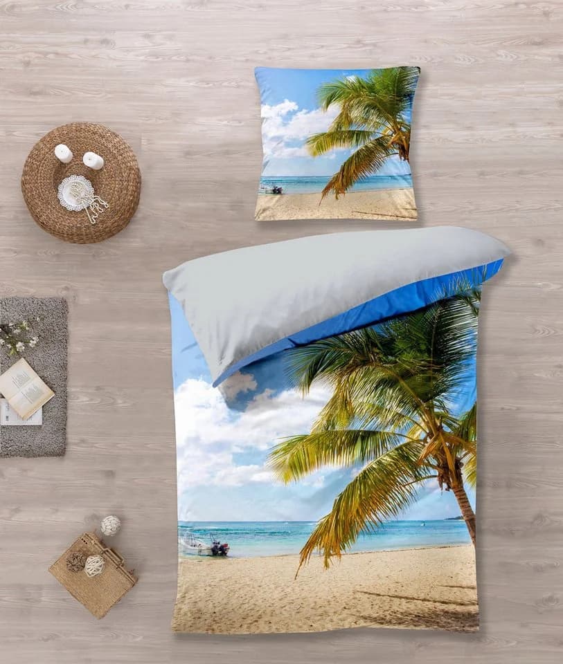 KK Shopping Kinderbettwäsche Strand und Palmen 135 x 200 cm Baumwolle