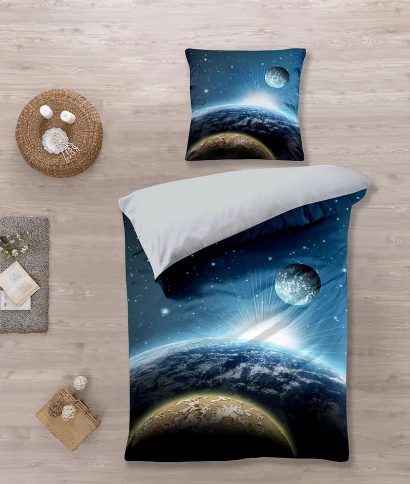 KK Shopping Kinderbettwäsche Bettwäsche Set mit Mond und Planet 135 x 200 cm