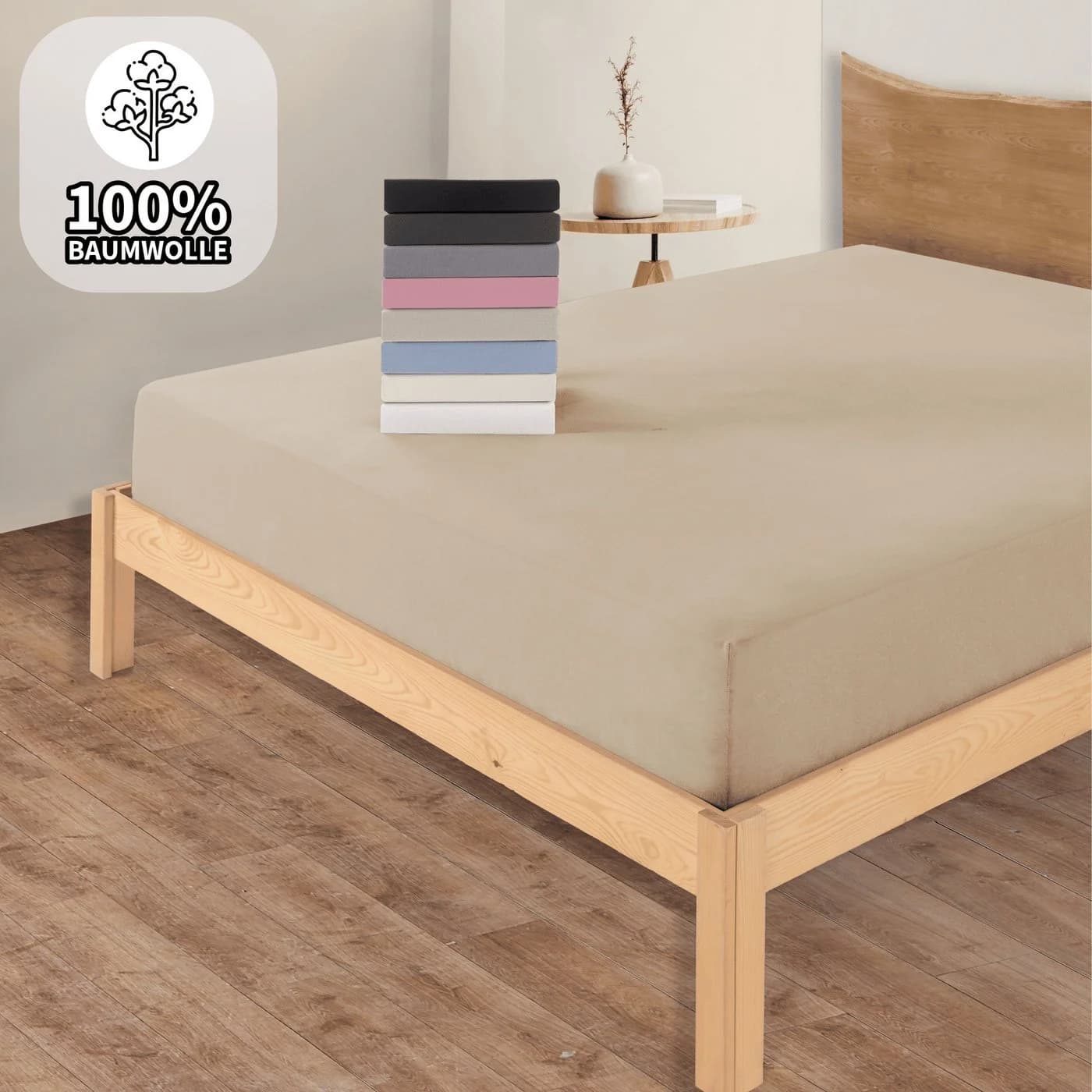 KK Shopping Spannbettlaken Jersey 100% Baumwolle Beige 140x200 - Bild 5