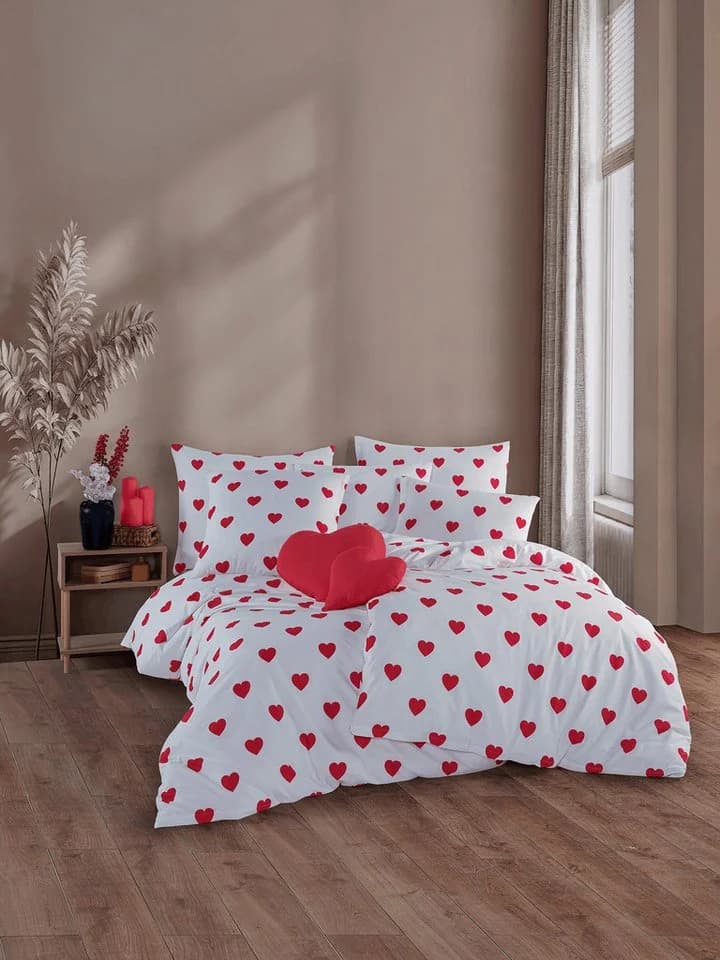 KK Shopping Kinderbettwäsche Set Herz 100% Baumwolle Weiß/Rot - Bild 2
