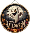 COFI Wanddeko Halloween Geist aus Holz mit Happy Halloween Schriftzug Bild 2