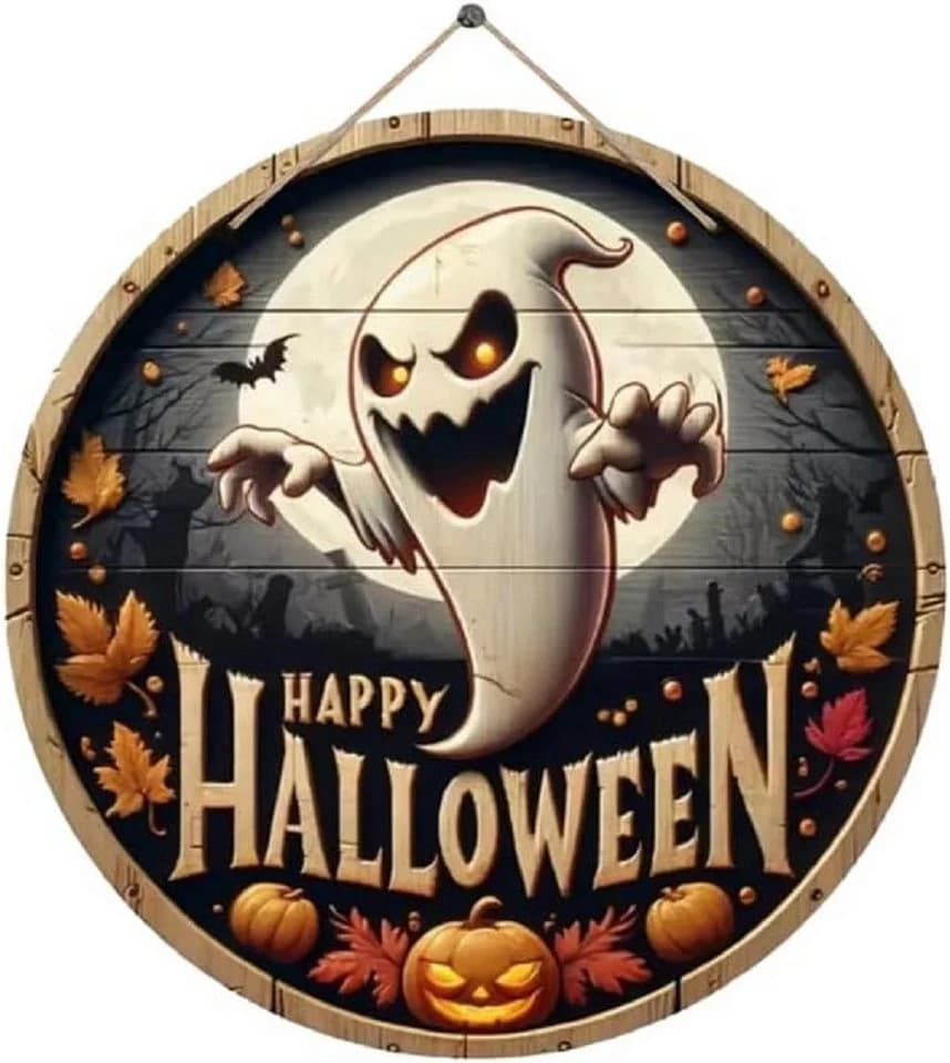 COFI Wanddeko Halloween Geist aus Holz mit Happy Halloween Schriftzug - Bild 2