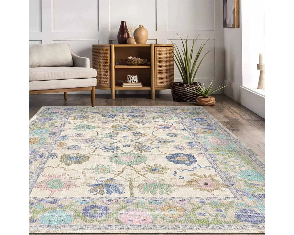 Bamyum Simay Chenille Teppich Vintage Mehrfarbig Antibakteriell