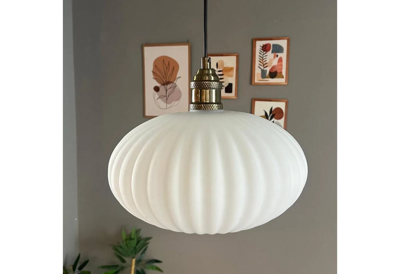 Bamyum Pendelleuchte Elegant Glas Hängelampe Weiß