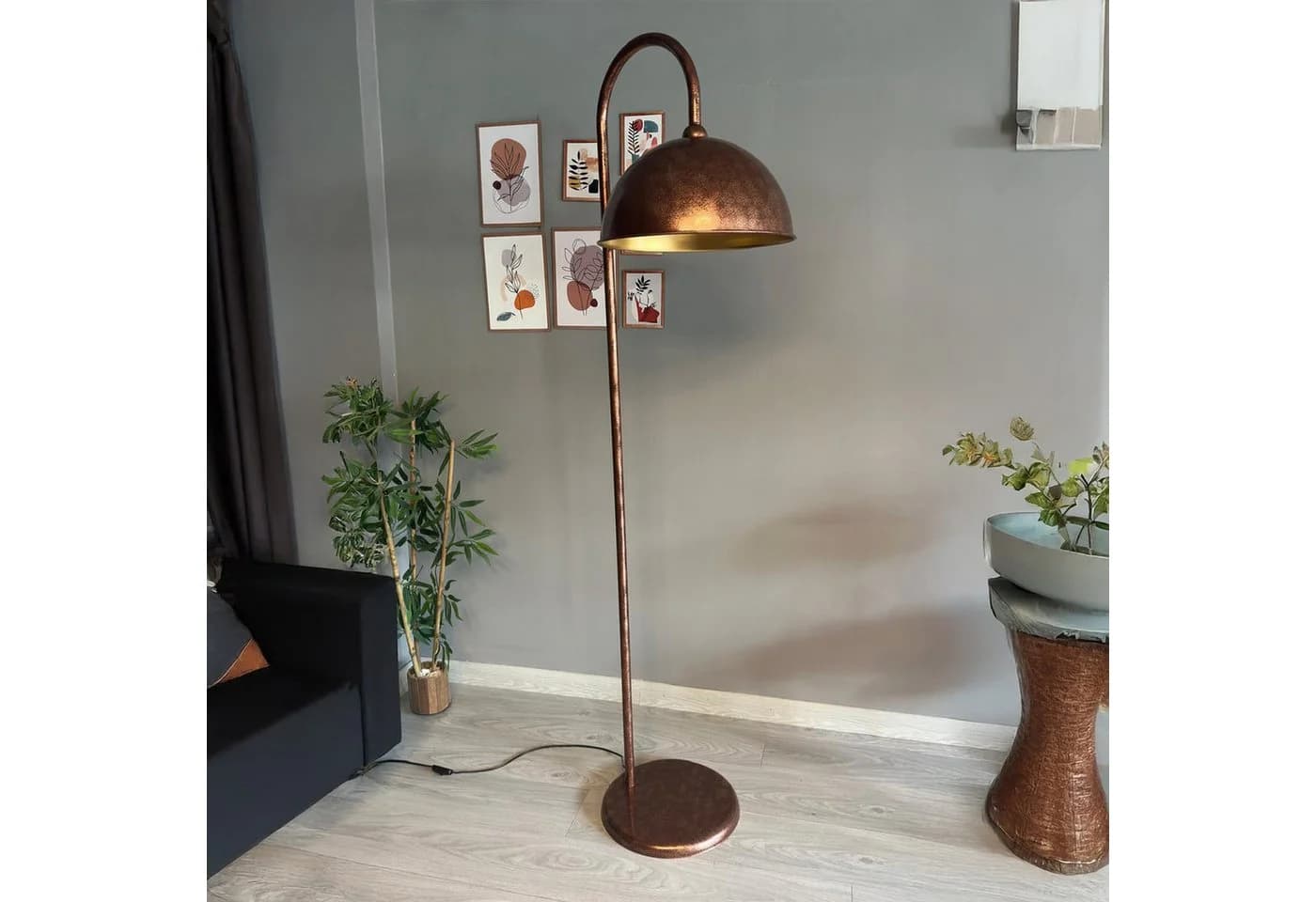 Bamyum Stehlampe Modern Metall E27 Kupferfarben mit Ablage - Bild 3