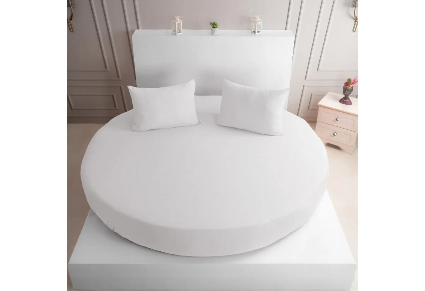 Strauss Home Premium Spannbettlaken Rund Weiß 220 cm Baumwolle