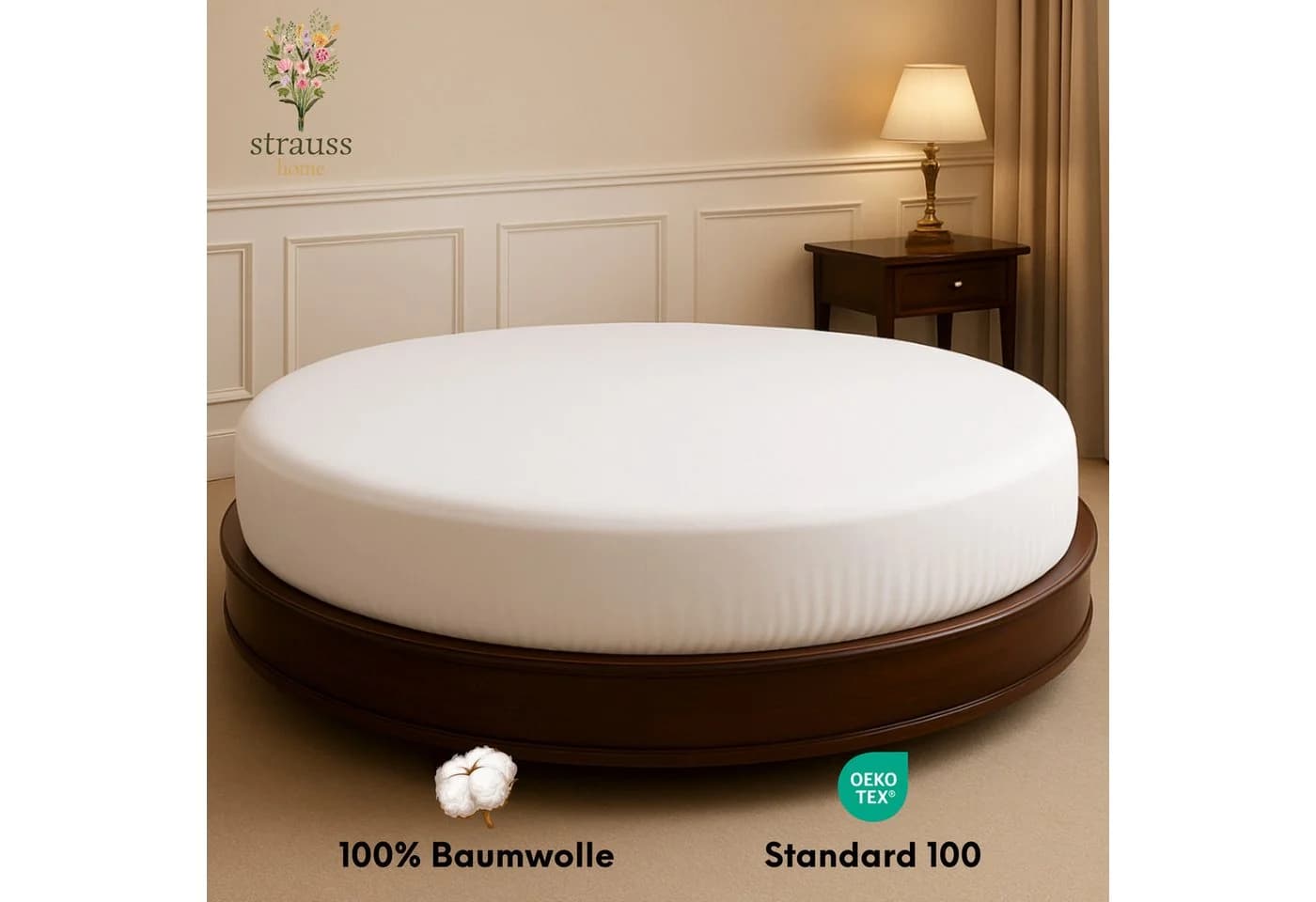 Strauss Home Premium Spannbettlaken Rund Weiß 220 cm Baumwolle - Bild 2