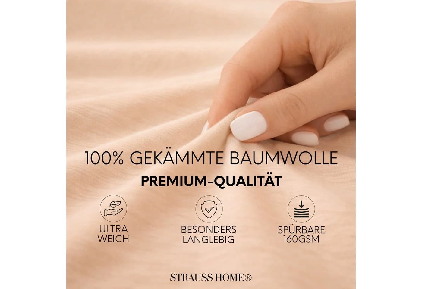 Strauss Home Spannbettlaken Premium Beige Jersey Baumwolle