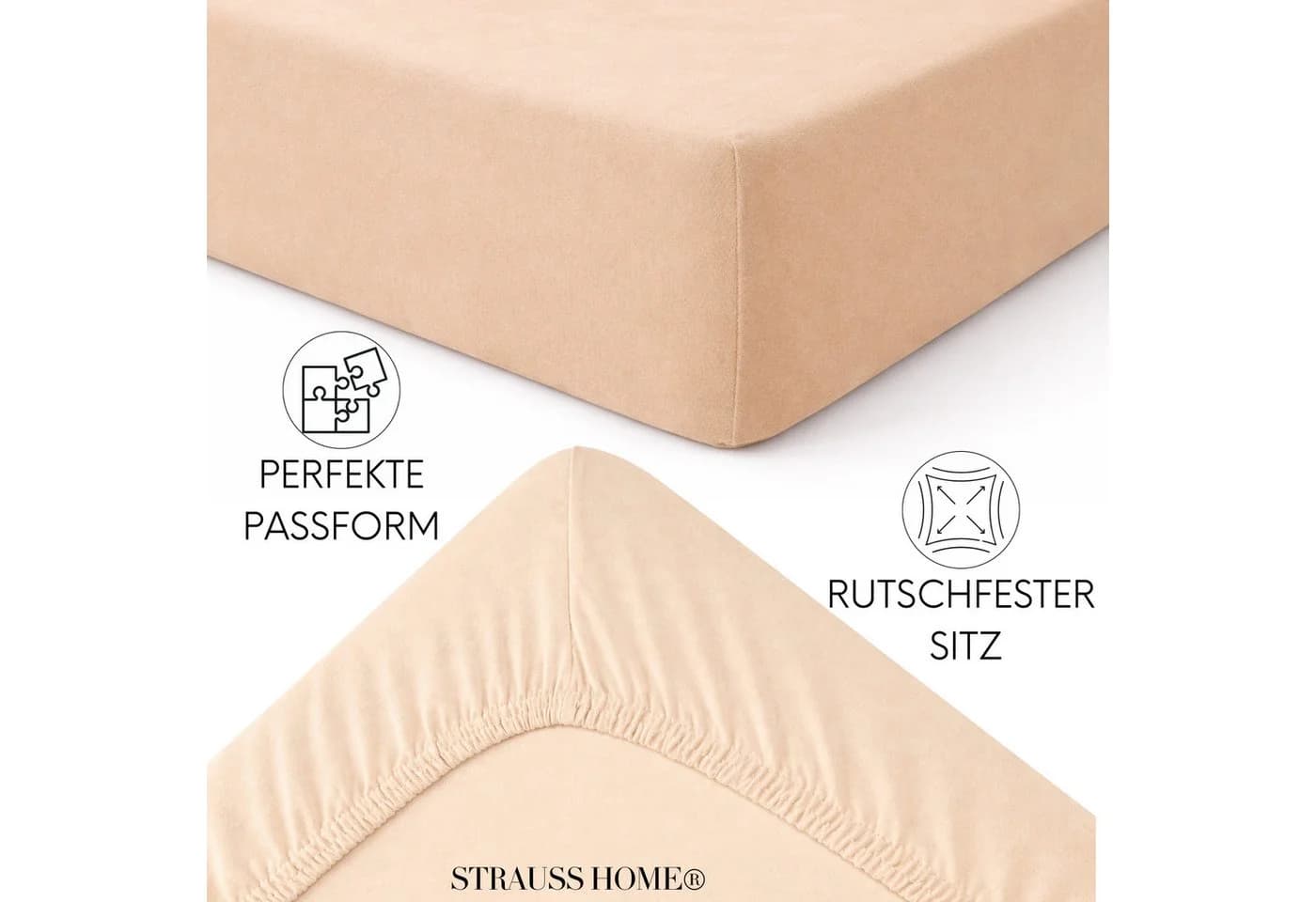 Strauss Home Spannbettlaken Premium Beige Jersey Baumwolle - Bild 4
