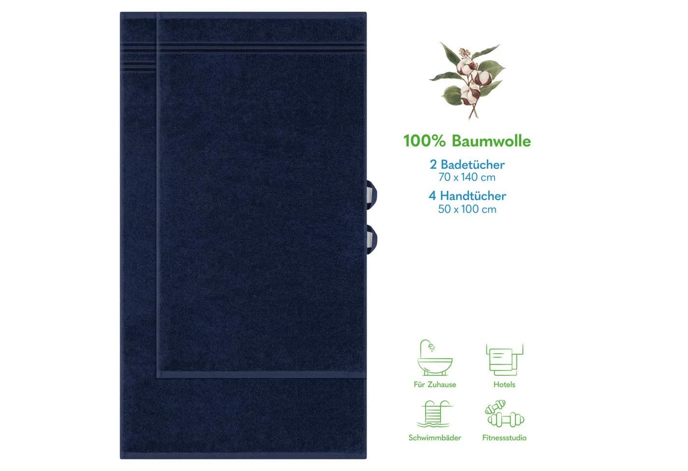 HAMMETEX 6-teiliges Handtuch Set Dunkelblau 100% Baumwolle Frottier