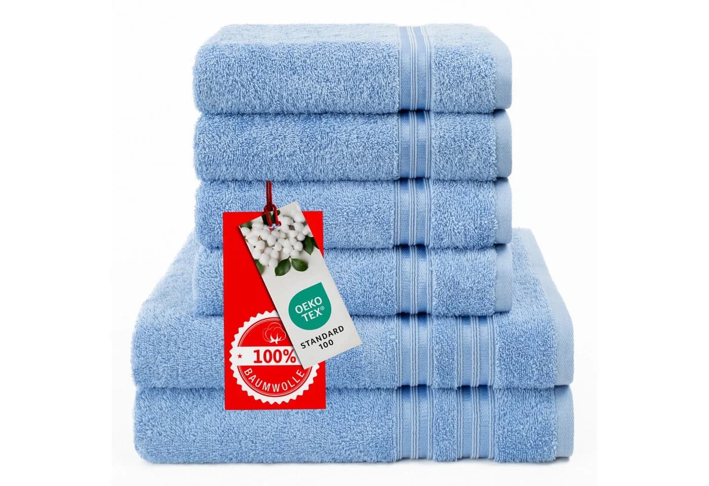 Hammetex 6-teiliges Handtuch Set 100% Baumwolle Hellblau Frottier - Bild 3