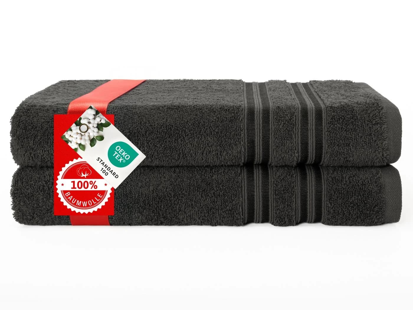 Hammetex 2er Set Badetücher Grau 70x140 cm 100% Baumwolle Frottier - Bild 3