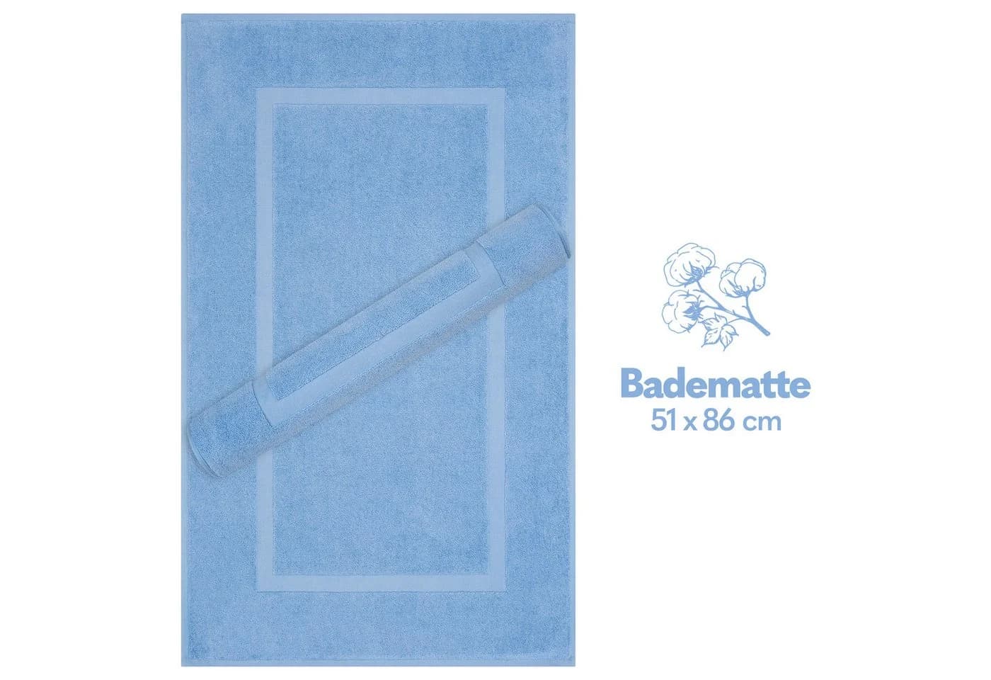 HAMMETEX Badematte Set 2-tlg. 100% Baumwolle hellblau rutschfest - Bild 5