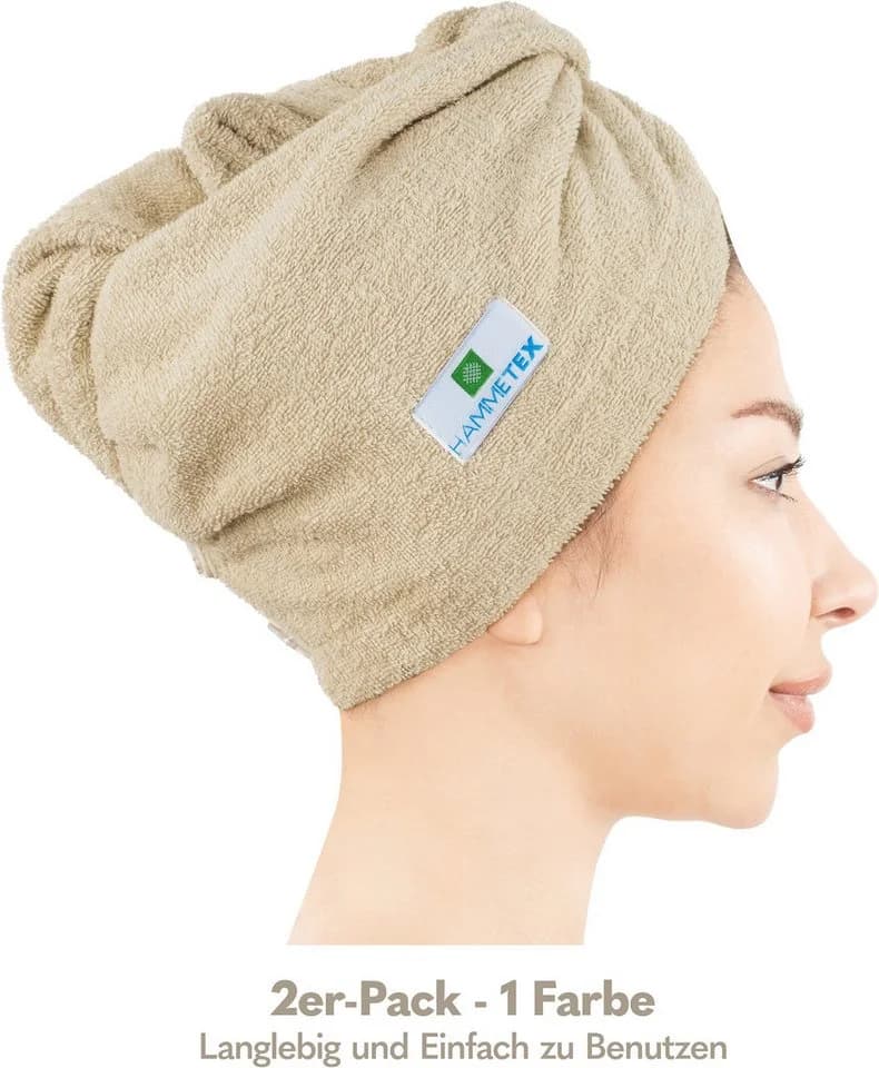 Hammetex 2er Set Haarturban Damen Beige 100% Baumwolle