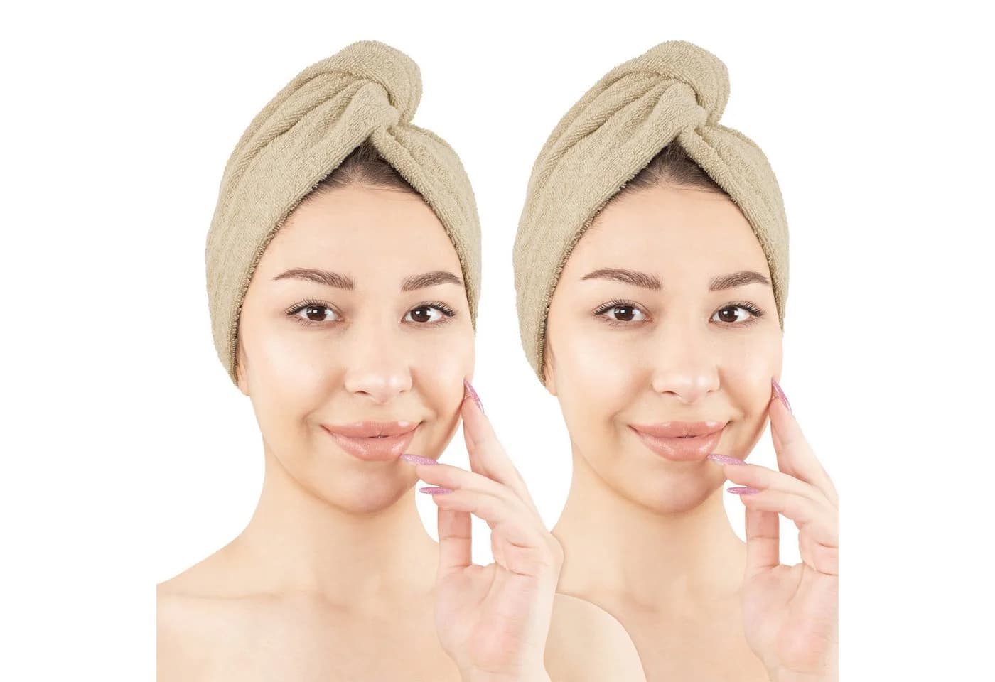 Hammetex 2er Set Haarturban Damen Beige 100% Baumwolle - Bild 2