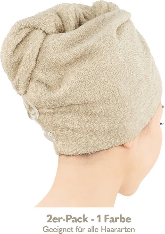 Hammetex 2er Set Haarturban Damen Beige 100% Baumwolle - Bild 3