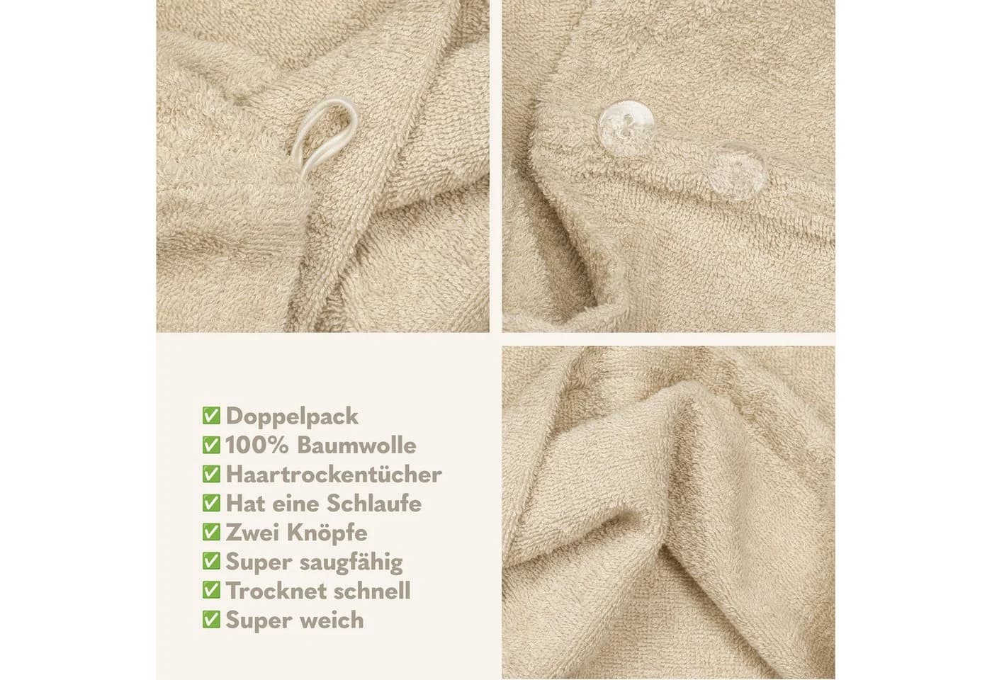 Hammetex 2er Set Haarturban Damen Beige 100% Baumwolle - Bild 5
