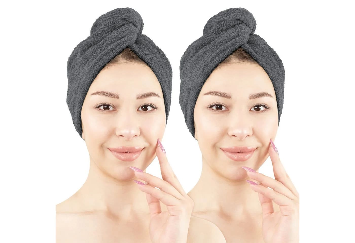 Hammetex 2er Set Haarturban Damen 100% Baumwolle Anthrazit - Bild 2