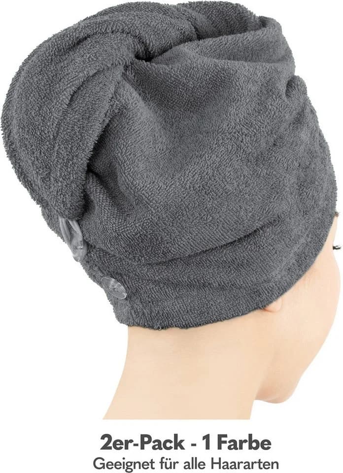 Hammetex 2er Set Haarturban Damen 100% Baumwolle Anthrazit - Bild 3
