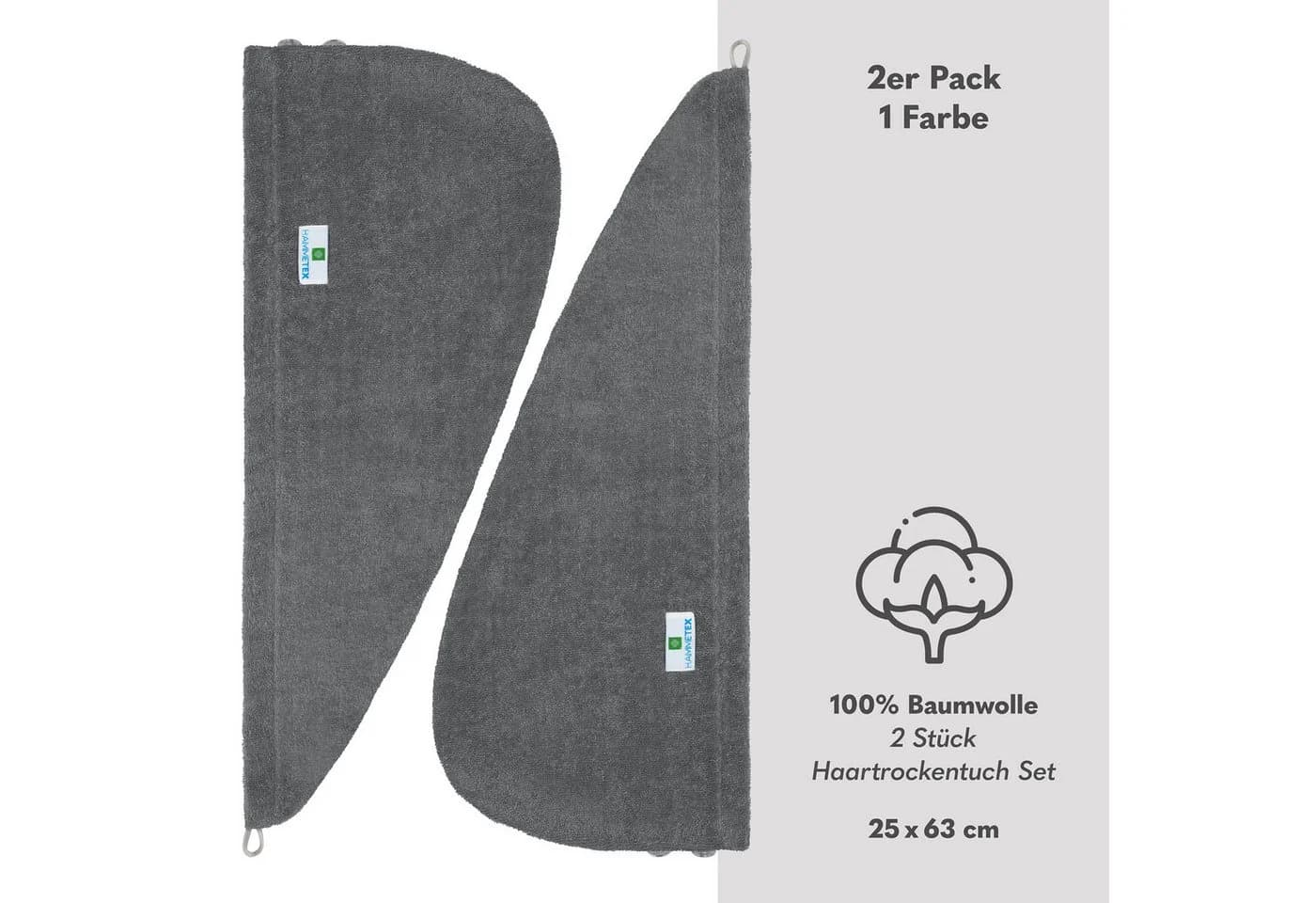 Hammetex 2er Set Haarturban Damen 100% Baumwolle Anthrazit - Bild 4