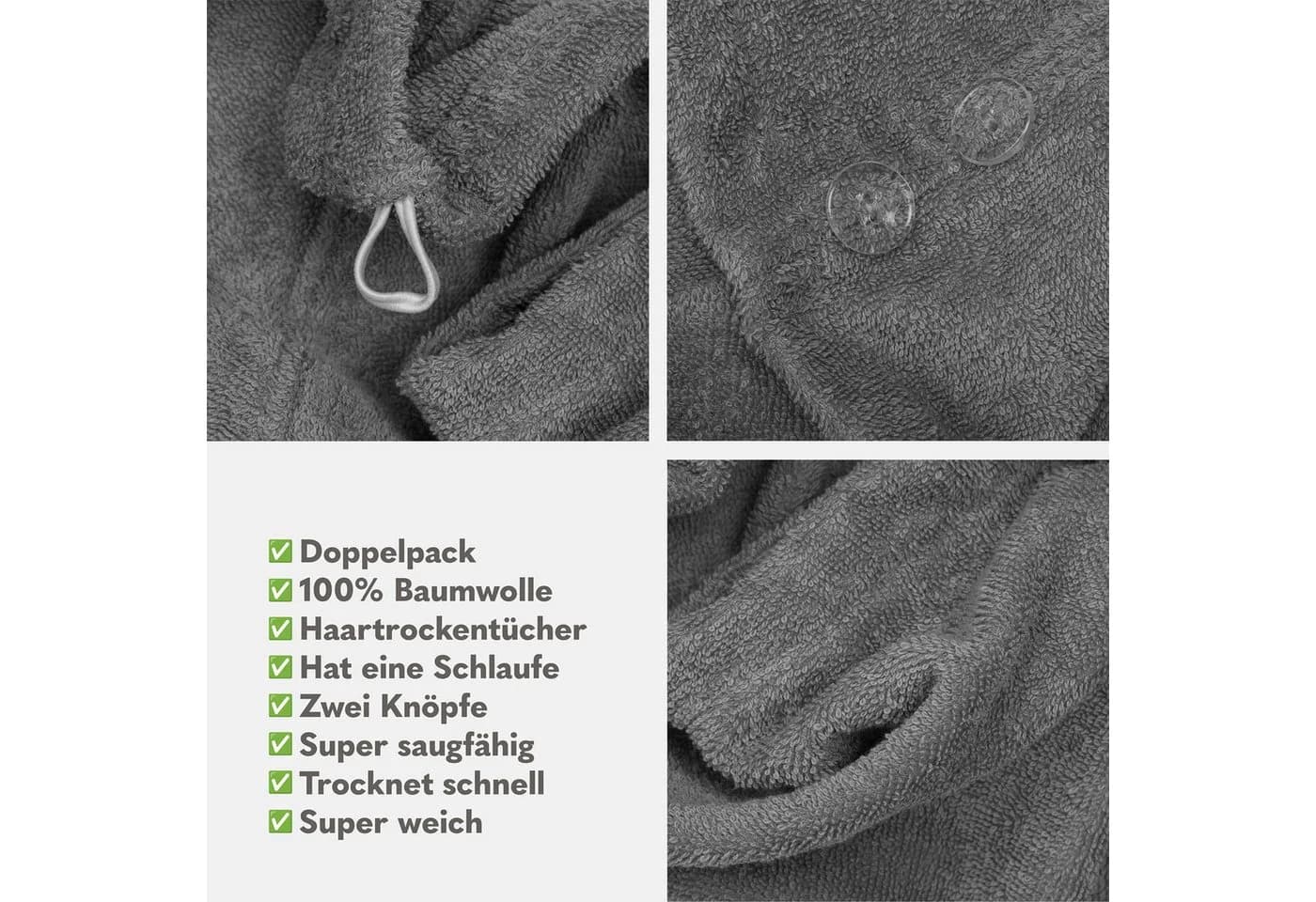 Hammetex 2er Set Haarturban Damen 100% Baumwolle Anthrazit - Bild 5