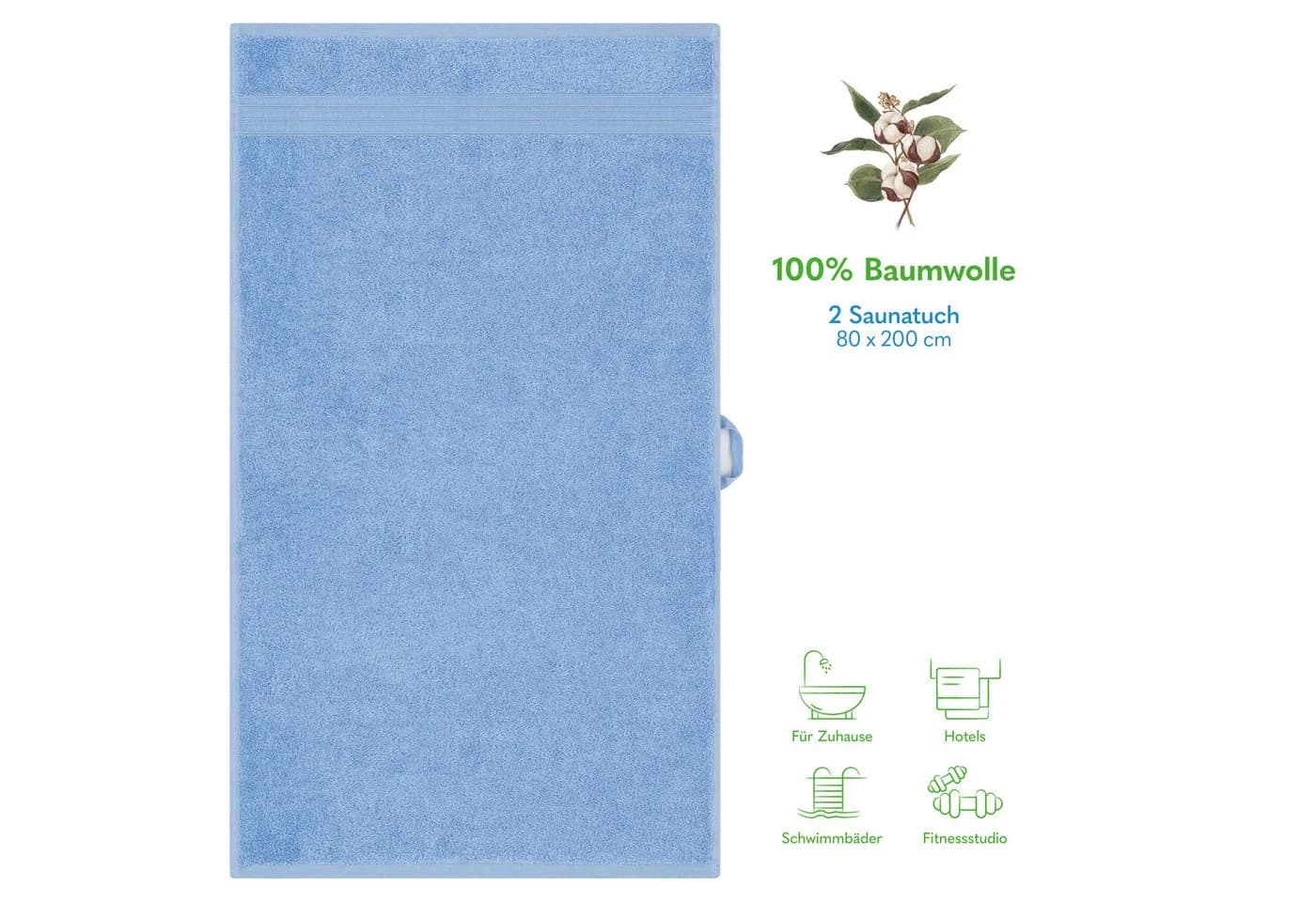 HAMMETEX Saunatuch 2er Set Hellblau Frottier 100% Baumwolle - Bild 3